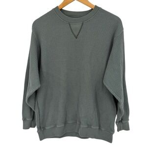 Aerie Womens Size Small Waffle Knit Crewneck Oversized Sweatshirt Green